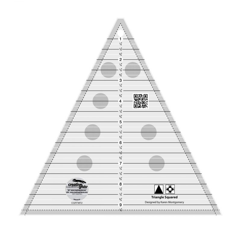 Creative Grids Triangle Squared Ruler 9-1/2in Quilt Ruler â€“ CGRTMT2 â€“ Made in USA, 9-1/2in x 9-3/4in, Non-Slip Grip Acrylic Quilting, Sewing, Crafting, Patchwork & Template